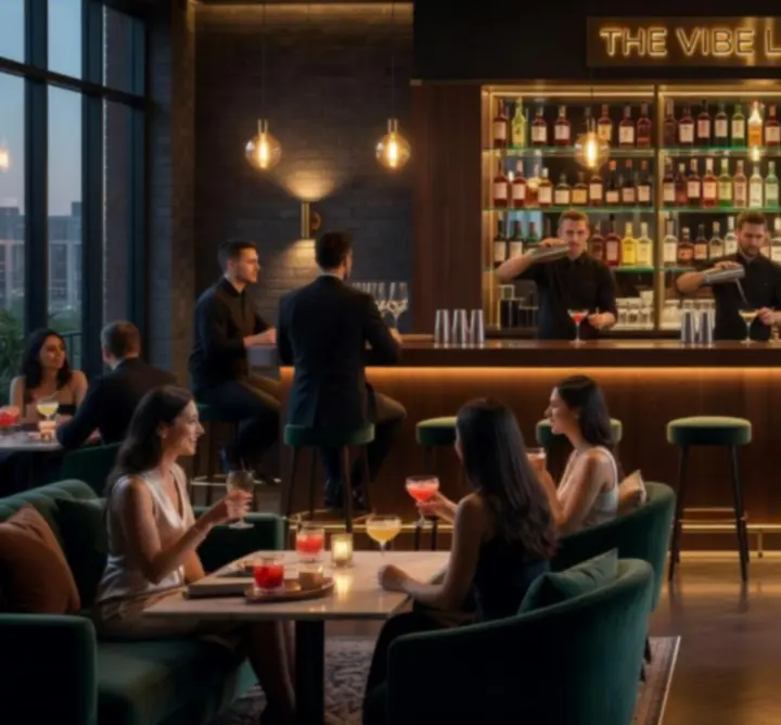 Vibrant bar and lounge interior at TRT Service