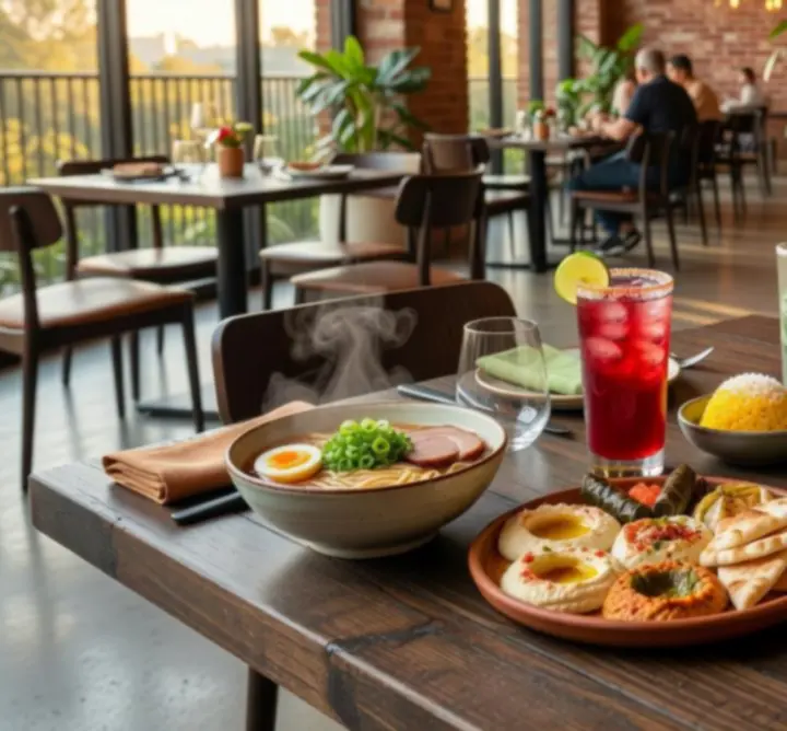 Selection of international dishes and drinks at TRT Service