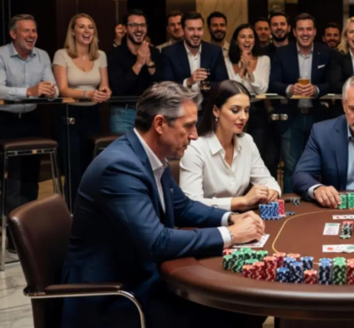 Poker tournament in progress at TRT Service with players and audience